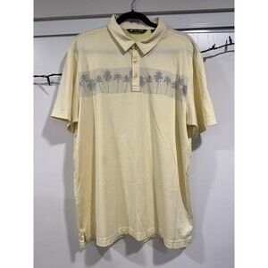 Travis Mathew Polo Shirt Mens XL Palm Tree Yellow Golf Short Sleeve Adult